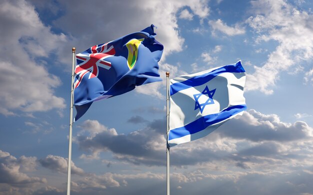 Bandeiras estaduais das Ilhas Turks e Caicos e de Israel juntas no fundo do céu