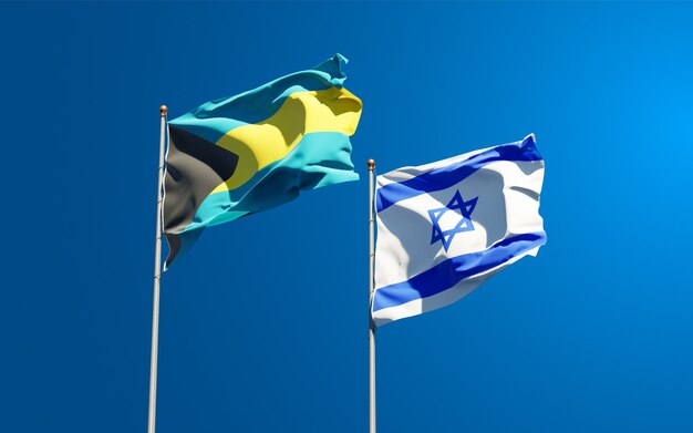 Bandeiras estaduais de israel e bahamas juntas no fundo do céu