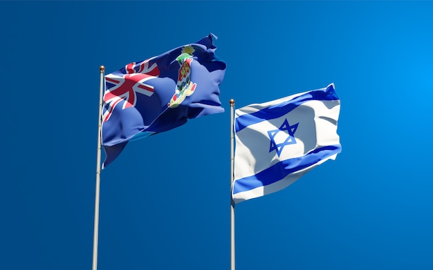 Bandeiras estaduais de Israel e das Ilhas Cayman juntas no fundo do céu