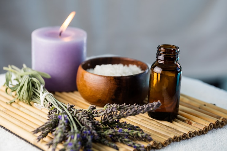 Foto bandeja de artículos de terapia de belleza.