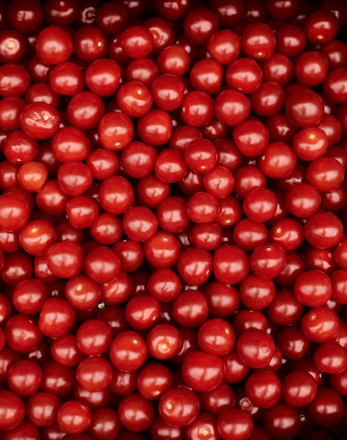 Bandeja com padrão de tomate vermelho saboroso no mercado de verão Vegetais orgânicos