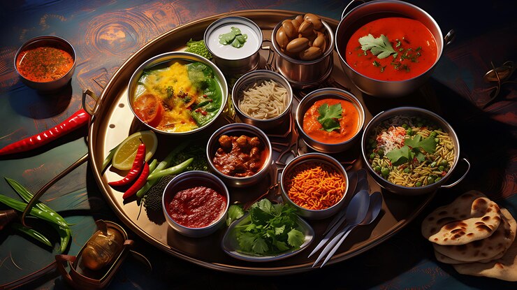 una bandeja de comida que incluye verduras de arroz y arroz