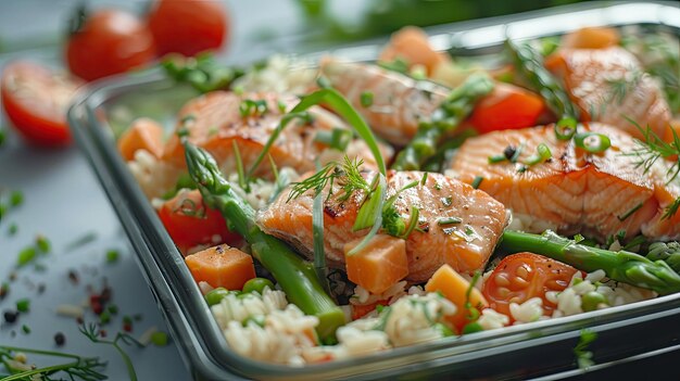 una bandeja de comida con verduras de arroz y arroz