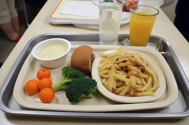 bandeja de comidas de hospital con dieta equilibrada