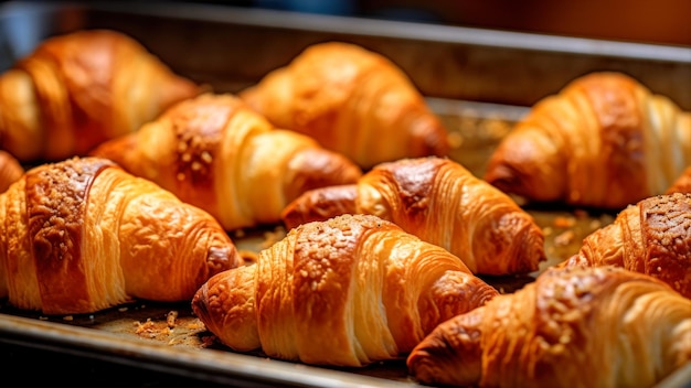 Una bandeja de croissants en una bandeja para hornear