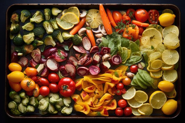 Foto bandeja de assar com uma variedade de legumes prontos para assar