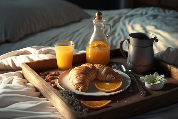 Bandeja de café da manhã na cama