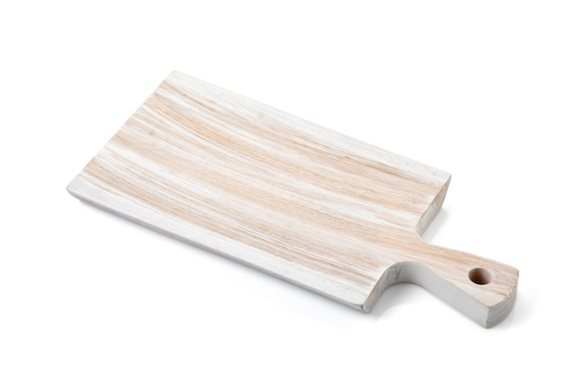 Bandeja de madeira para servir pizza de comida em fundo branco com caminho