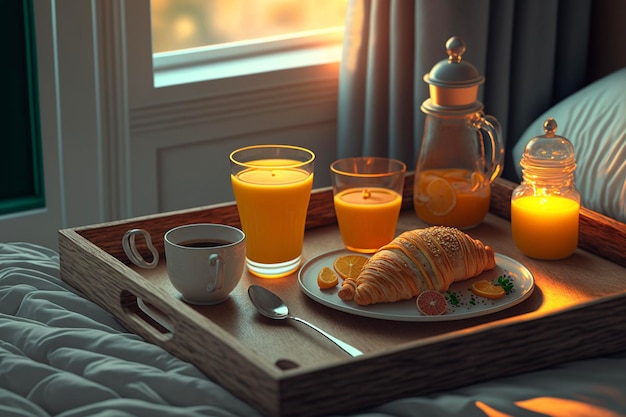 Bandeja de desayuno en la cama
