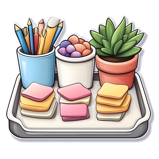 bandeja de escritorio y notas pegajosas concepto aislado como una imagen vectorial con una bandeja de mesa y notas pegadizas