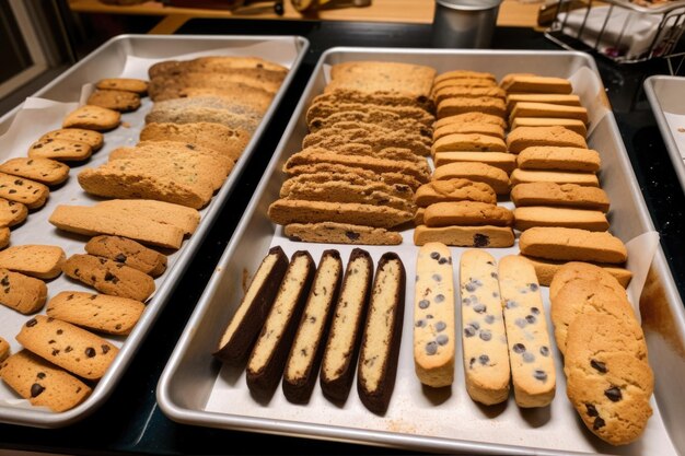 Bandeja de galletas y biscotti listas para ser horneadas y devoradas creadas con ai generativo