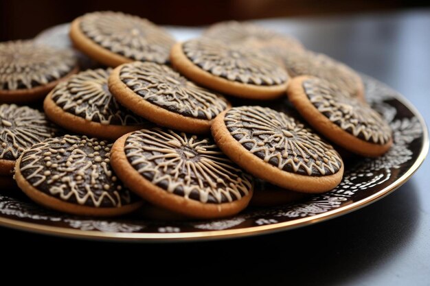 una bandeja de galletas con un diseño en el costado