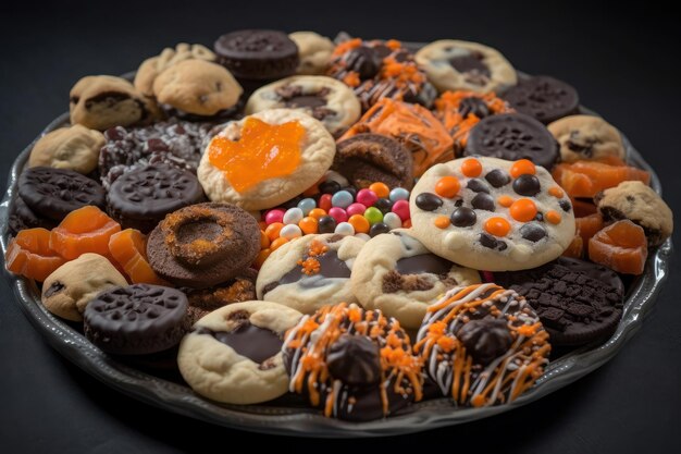 La bandeja de galletas y dulces de Halloween