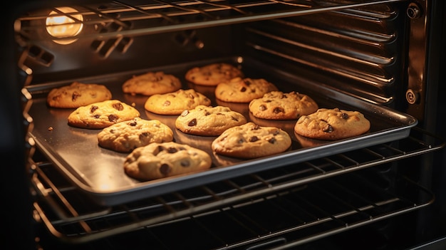 Una bandeja de galletas en un horno con algunas galletas