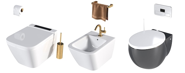 Bandeja de lavabo aislada en una ilustración 3D de bidé de fondo blanco y representación CG