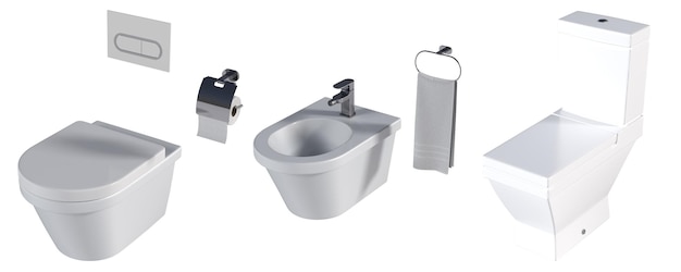 Bandeja de lavabo aislada en una ilustración 3D de bidé de fondo blanco y representación CG