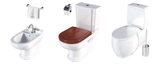 Bandeja de lavabo aislada en una ilustración 3D de bidé de fondo blanco y representación CG