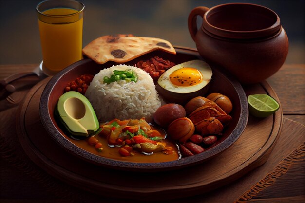 Bandeja paisa prato típico da região de Antioquea, na Colômbia, consiste em chicharrn de carne de porco frita