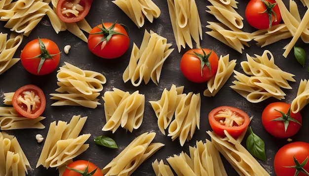 una bandeja de pasta con tomates y tomates en ella