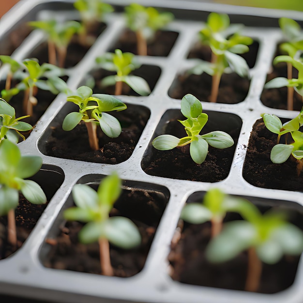 una bandeja de plántulas de plantas de cultivo con una bandeja De plantas de cultivo