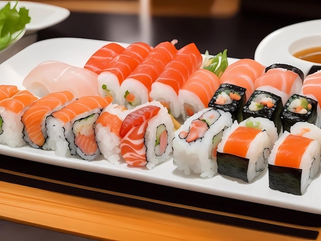 una bandeja de sushi con sushi en ella