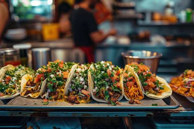 Bandeja de tacos en el mostrador