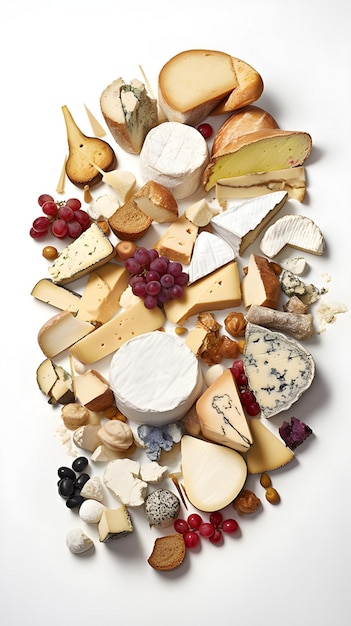 bandeja de varios tipos de queso con frutas