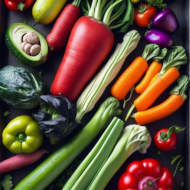 Foto una bandeja de verduras que incluye un pimiento rojo, un pimiento verde y un pimiento rojo.