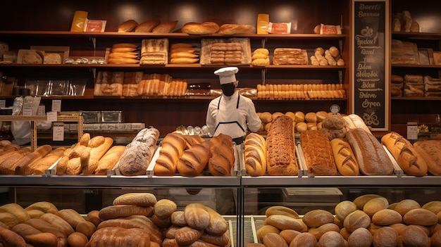 Foto bandejas de vime com diferentes pães doces na padaria