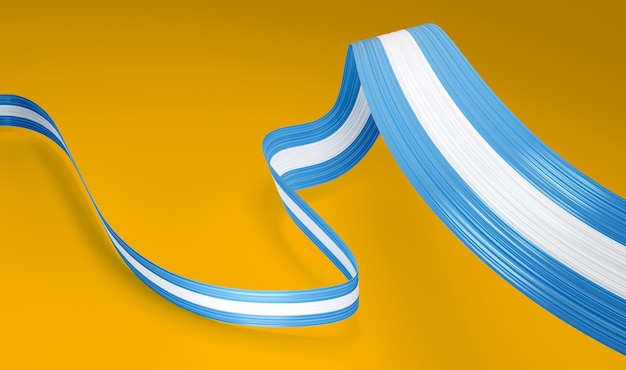 Bandera 3d de Argentina Bandera de cinta ondeante 3d aislada sobre fondo amarillo Ilustración 3d