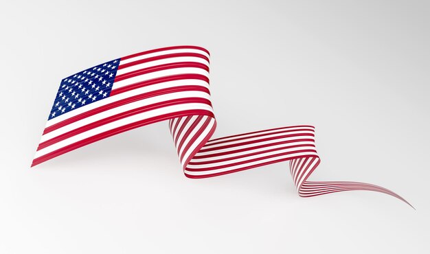 Bandera 3D de los Estados Unidos de América 3D ondulado brillante cinta de los EE.UU. en fondo blanco ilustración 3D