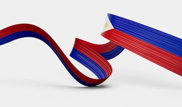 Bandera 3d de Filipinas Cinta de bandera ondeante brillante 3d aislada sobre fondo blanco Ilustración 3d