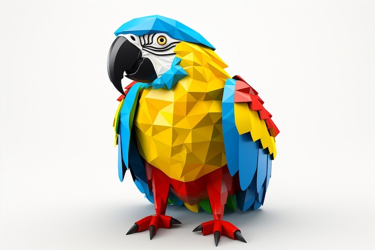 Foto la bandera 3d del guacamayo se eleva contra un lienzo blanco