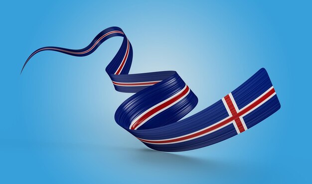 Bandera 3d de Islandia Bandera de cinta ondeante 3d aislada sobre fondo azul Ilustración 3d