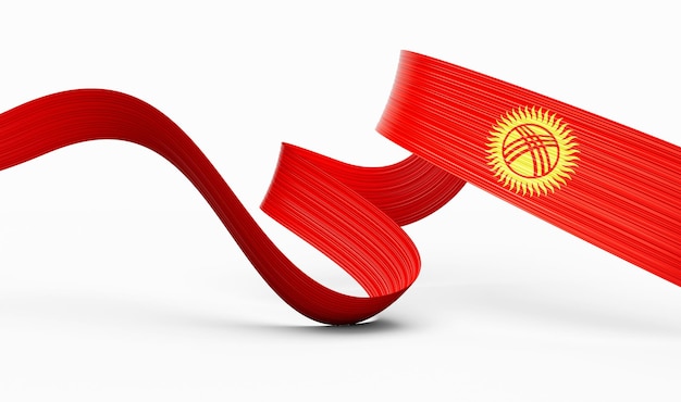Bandera 3d de Kirguistán Bandera de cinta ondeante 3d aislada sobre fondo blanco Ilustración 3d