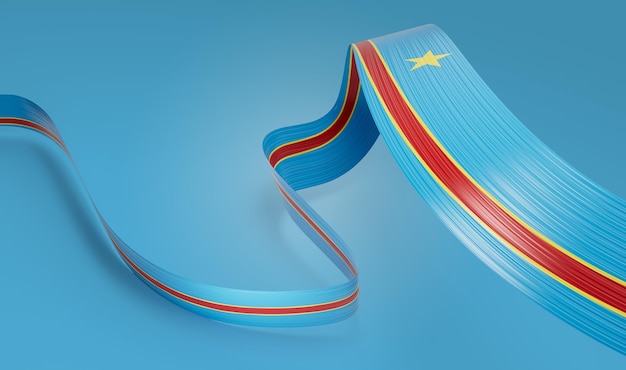 Bandera 3d de la República Democrática del Congo Bandera de cinta ondeante 3d sobre fondo azul Ilustración 3d