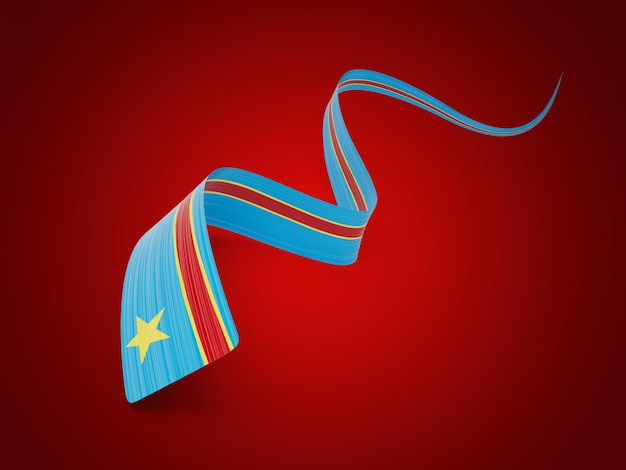 Bandera 3d de la República Democrática del Congo Cinta brillante ondulada 3d sobre fondo rojo Ilustración 3d