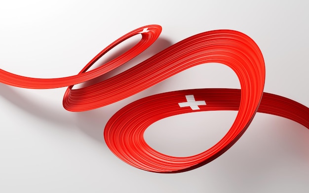 Bandera 3d de Suiza Bandera de cinta ondeante 3d aislada sobre fondo blanco Ilustración 3d