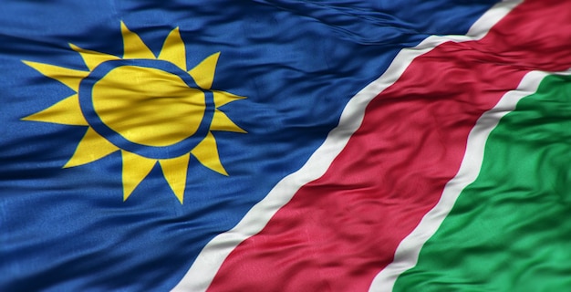 La bandera africana del país de Namibia es ondulada.