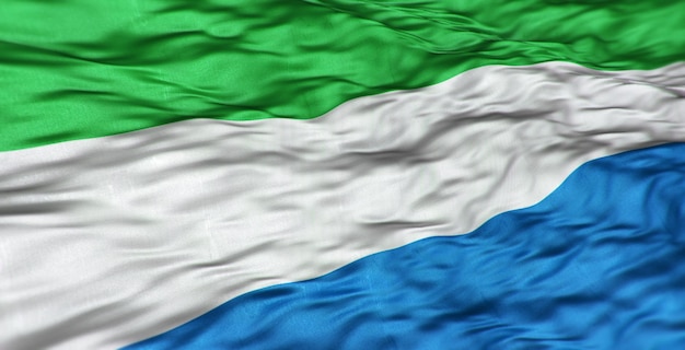 La bandera africana del país de Sierra Leona es ondulada.