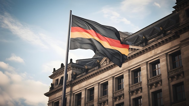 Foto la bandera alemana en lo alto de una maravilla arquitectónica