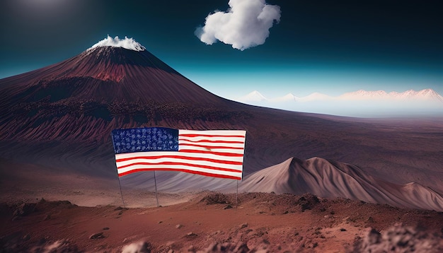 bandera americana en la cima de la montaña