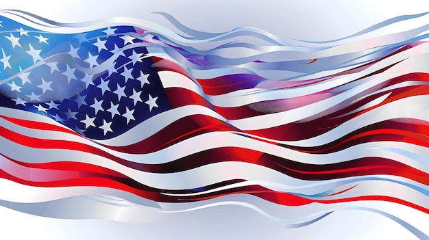 La bandera americana moderna es una publicidad dinámica con líneas fluidas.