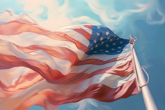 bandera americana ondeando en el viento