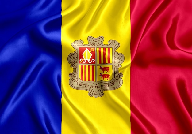 Bandera de Andorra primer plano de seda