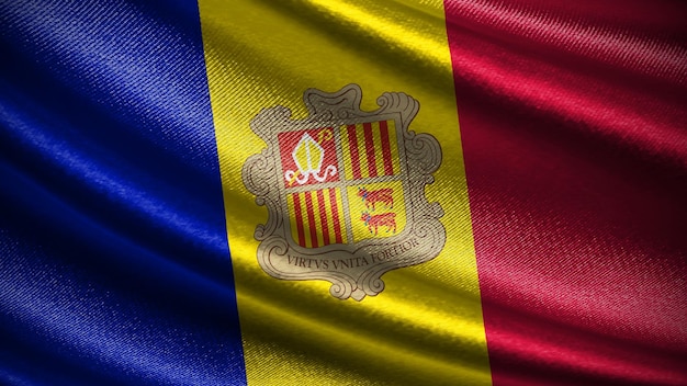 Bandera de Andorra con una textura de ondas sedosas realistas