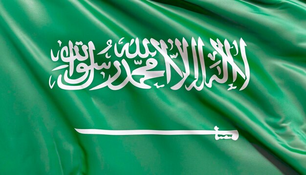 una bandera de Arabia Saudita con una textura de satén visible