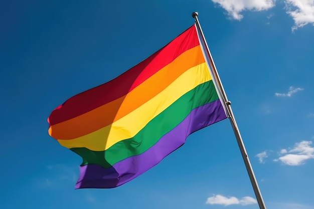 bandera del arco iris en el fondo del cielo azul para el día del orgullo AI