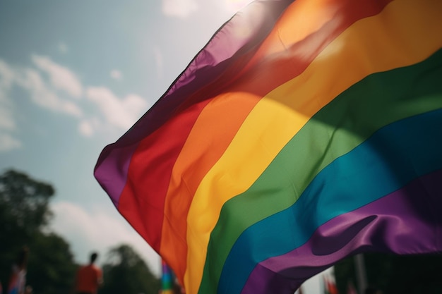 Una bandera del arco iris ondea en el cielo