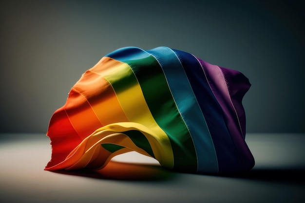 Foto una bandera del arcoíris está colocada sobre una mesa.
